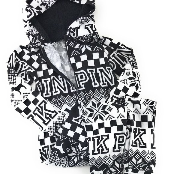 new victoria's secret pink sherpa onesie pj one piece xs m - Picture 2 of 2